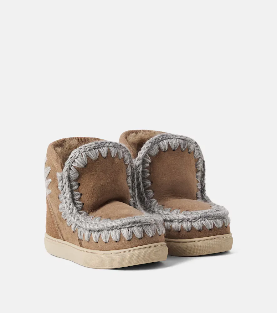 Embroidered Shearling-Lined Suede Boots by Mou Kids