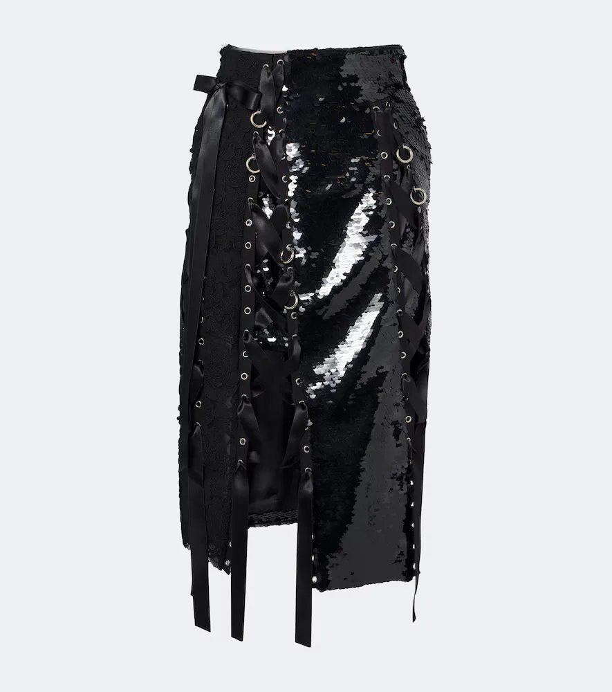 Patchwork Sequined Lace Midi Skirt by Simone Rocha