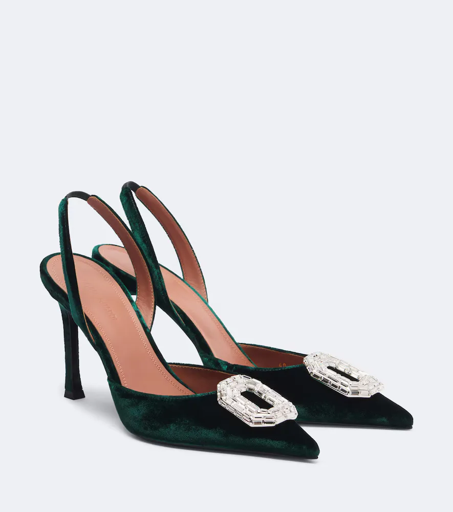 Camelia Embellished Velvet Slingback Pumps