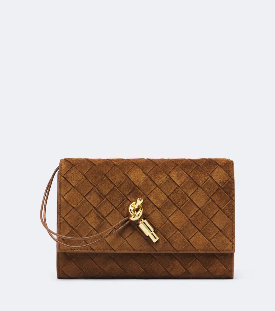 Andiamo Intrecciato Suede Pouch with Strap by Bottega Veneta