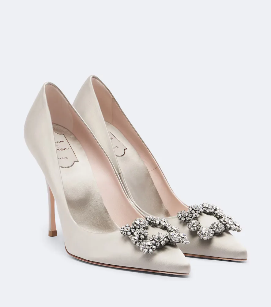 Flower Strass Embellished Satin Pumps by Roger Vivier