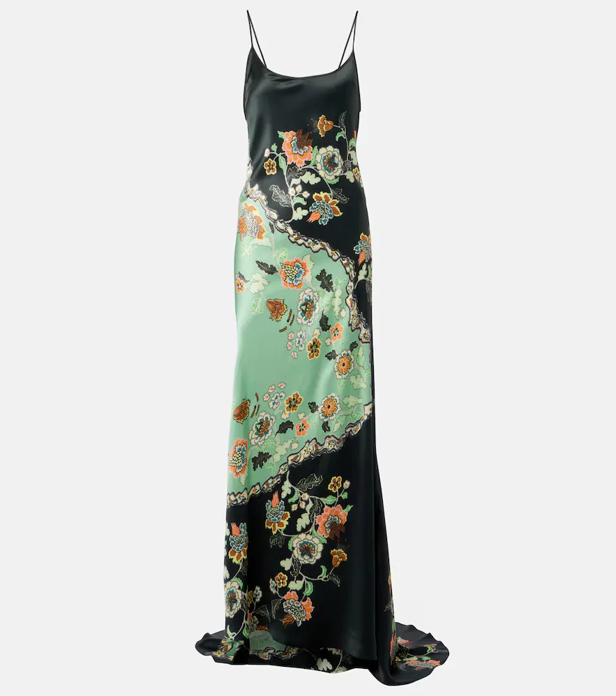 Floral Silk Satin Slip Dress by Roberto Cavalli