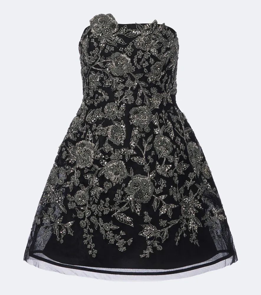 Floral Embellished Bustier Dress by Carolina Herrera