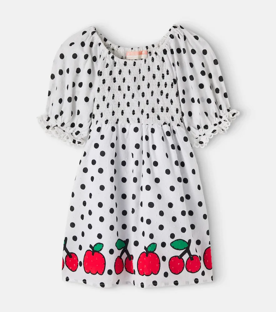 Shirred Polka-Dot Cotton Dress by Fabula