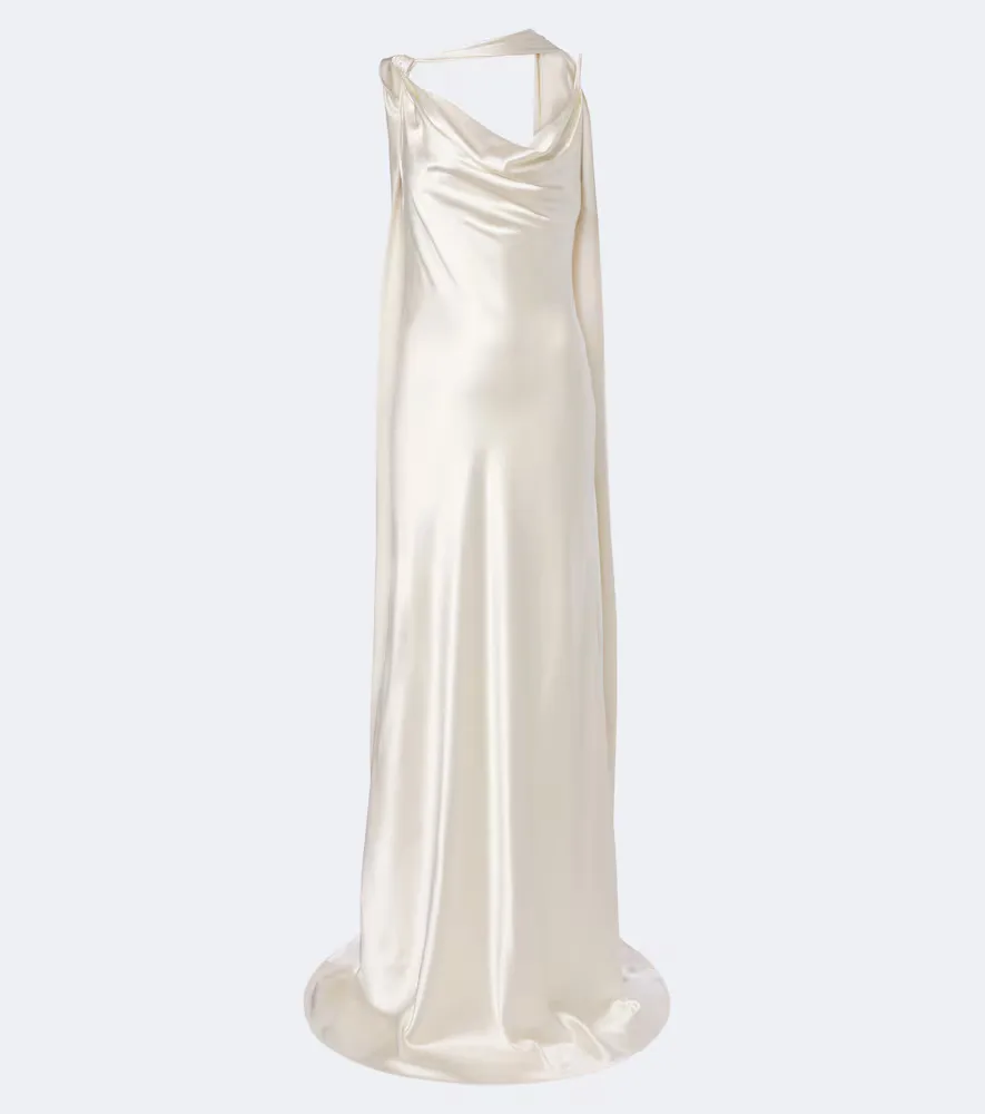 Bridal Aiden Scarf-Detail Silk Satin Gown by Danielle Frankel