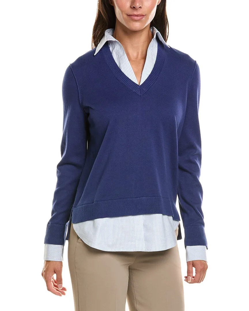Woven Shirt Combo Sweater by Brooks Brothers