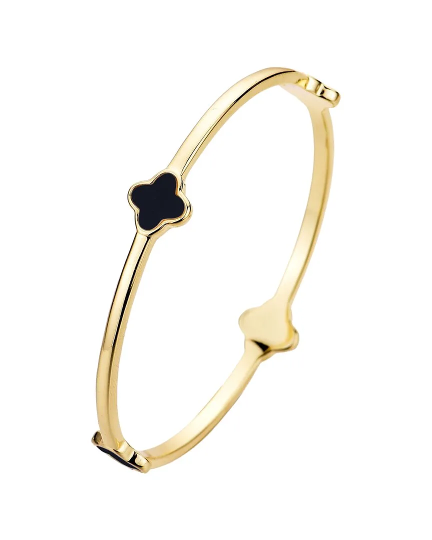 14K Plated Mother of Pearl Black Clover Bangle Bracelet by Adornia