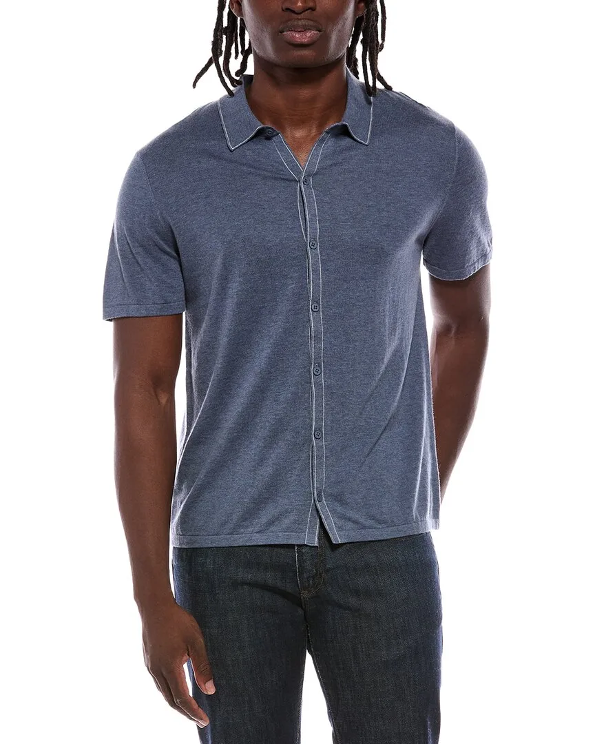 Button Down Contrast Linking Cashmere-Blend Shirt by Autumn Cashmere