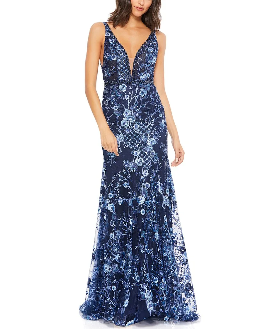 Embellished Sleeveless Plunge Neck Gown by M.A.C.
