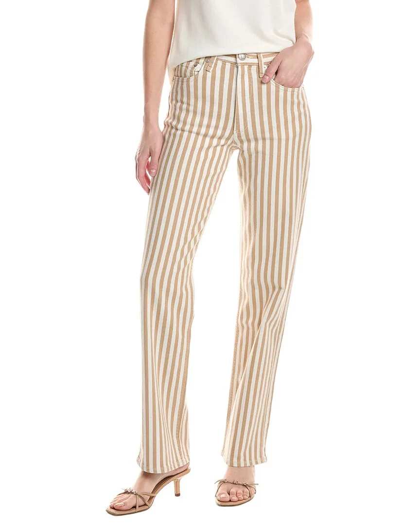 Shea Linen-Blend Relaxed Tan Stripe Straight Jean by rag & bone