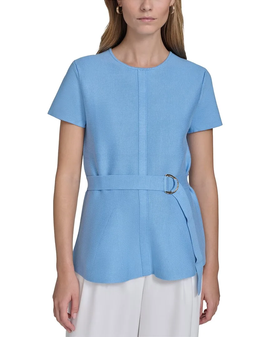 Short Sleeve Belted Sweater by Halston