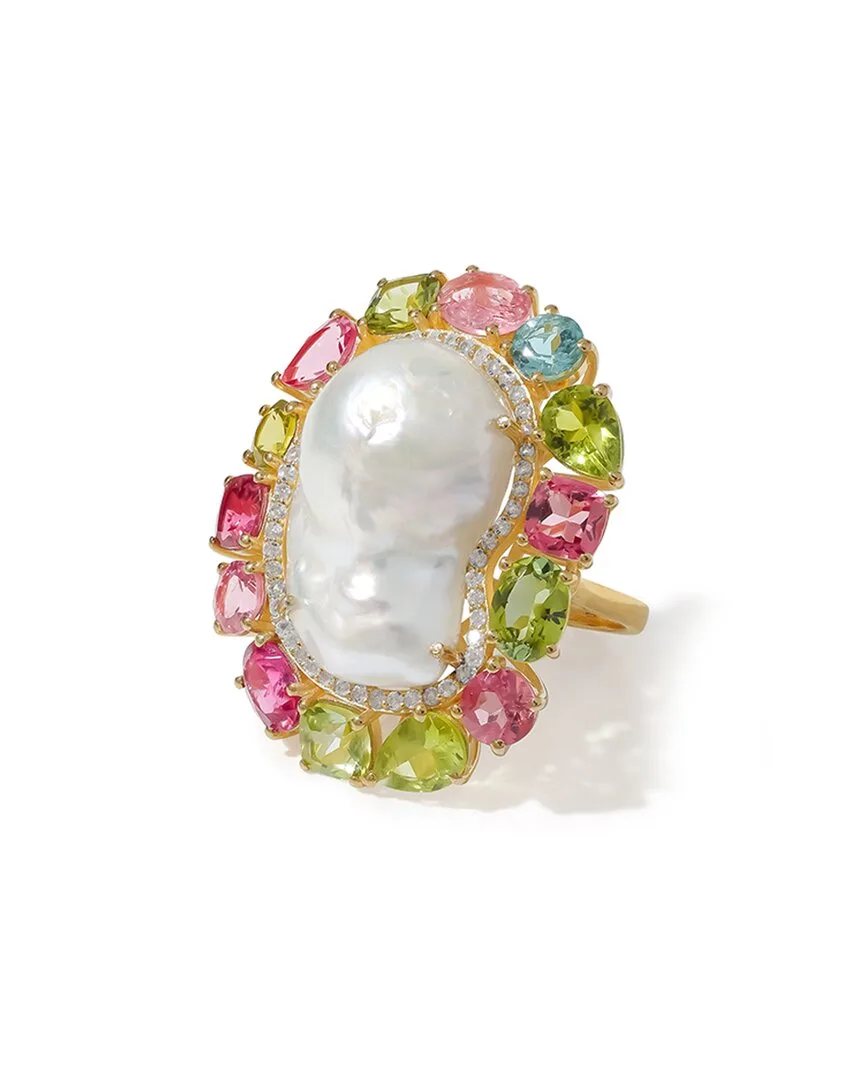 Gold Over Silver 33.34 ct. tw. Gemstone & 16-22Mm Pearl Statement Ring by Tiramisu