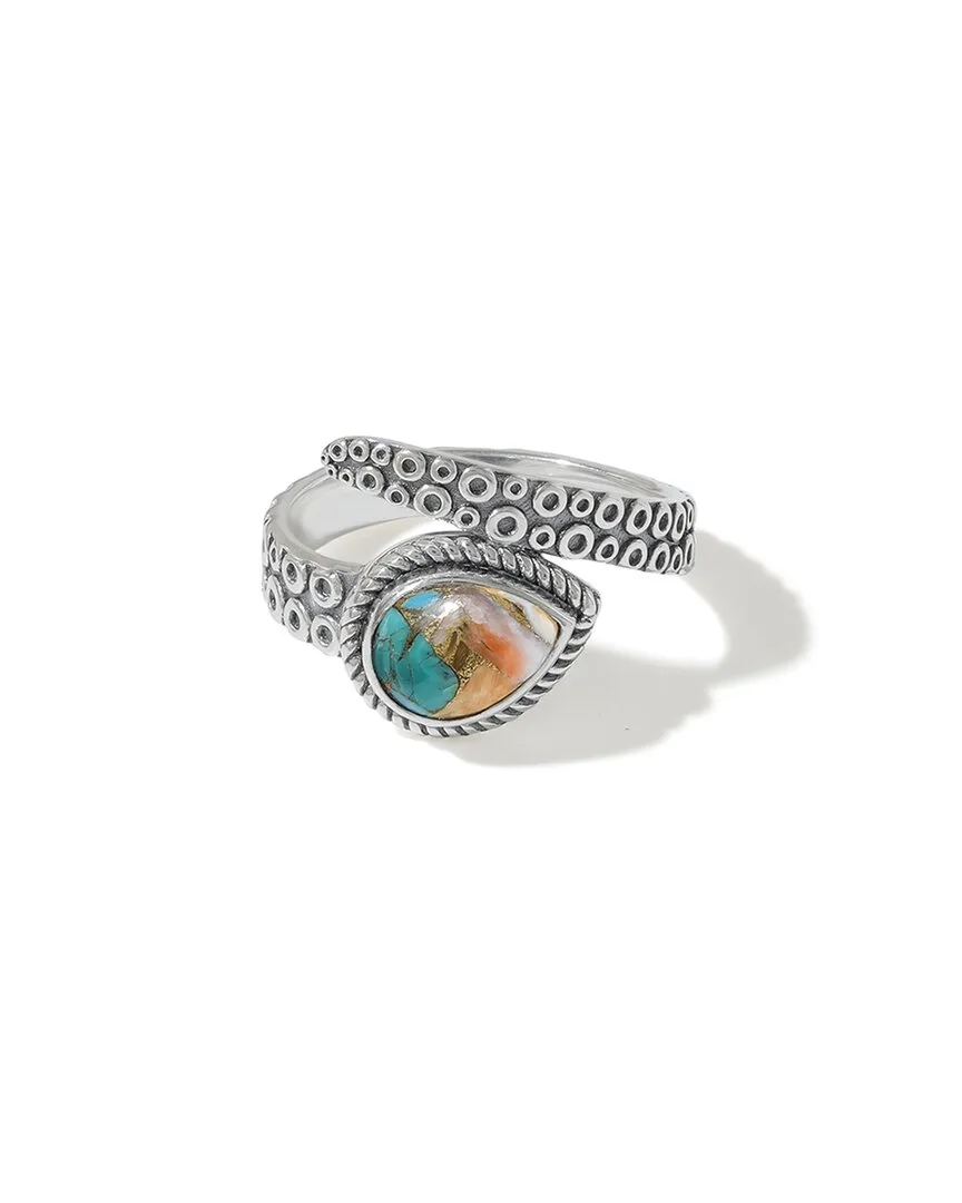 Silver Plated 1.45 ct. tw. Oyster Copper Turquoise Bypass Ring by Tiramisu