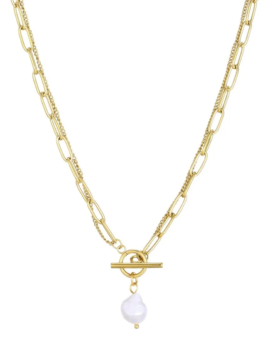 18K Plated Stainless Steel 9Mm Pearl Toggle Necklace