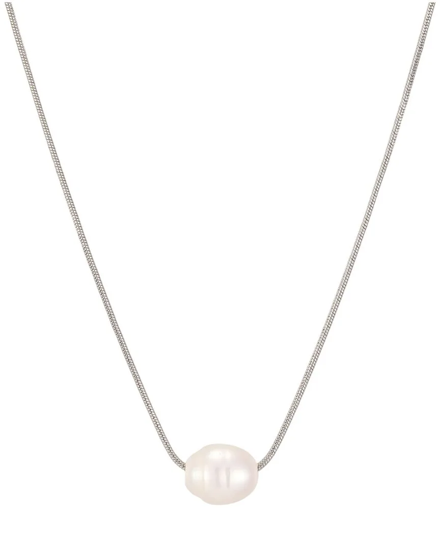 Silver Plated Stainless Steel 9.8mmx8mm Pearl Necklace