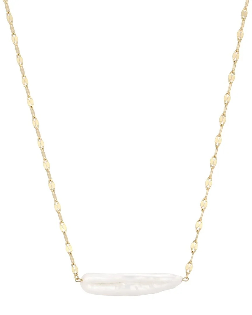 18K Plated Stainless Steel 28.5mmx7.8mm Pearl Necklace by Adornia