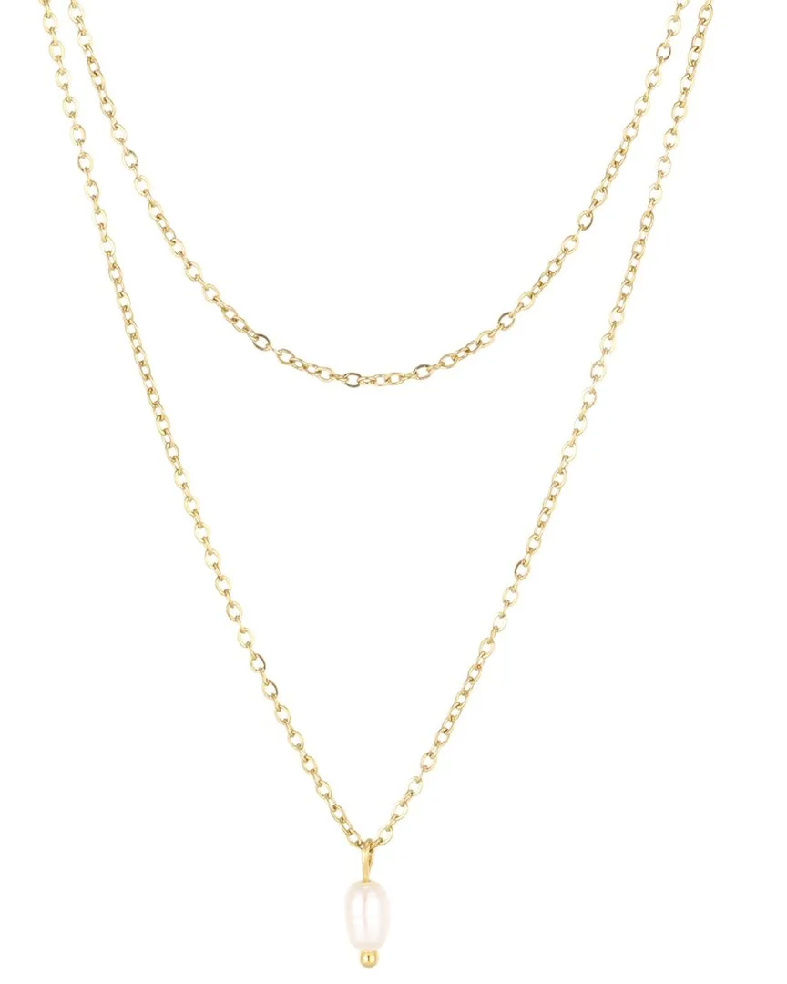 18K Plated Stainless Steel 6.2mmx4.2mm Pearl Necklace