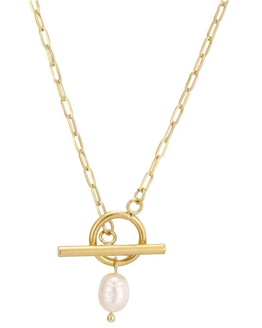 18K Plated Stainless Steel 8.7mmx7mm Pearl Necklace by Adornia