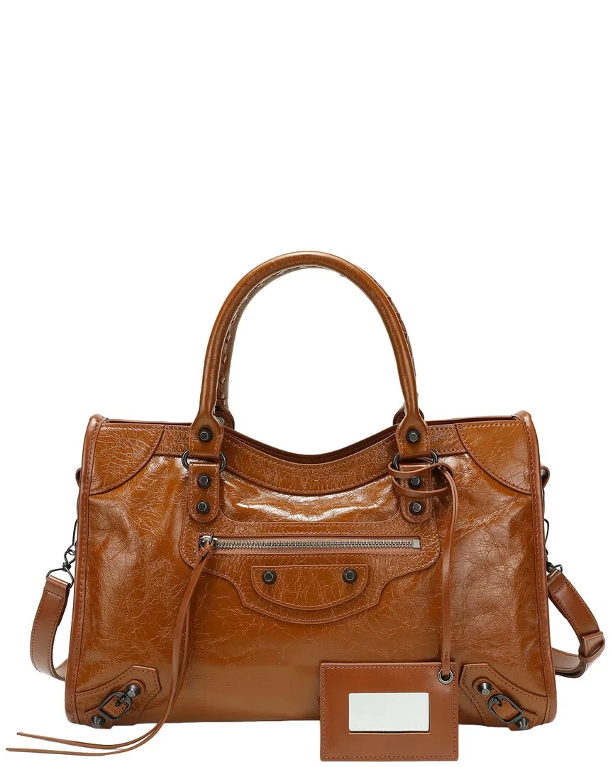 Distressed Leather Satchel by Tiffany & Fred Paris