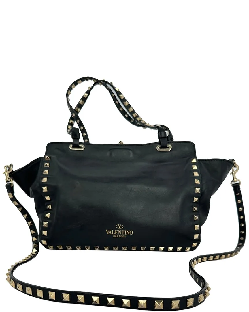 Black Leather Medium Rockstud Tote (authentic Pre-Loved) by Valentino