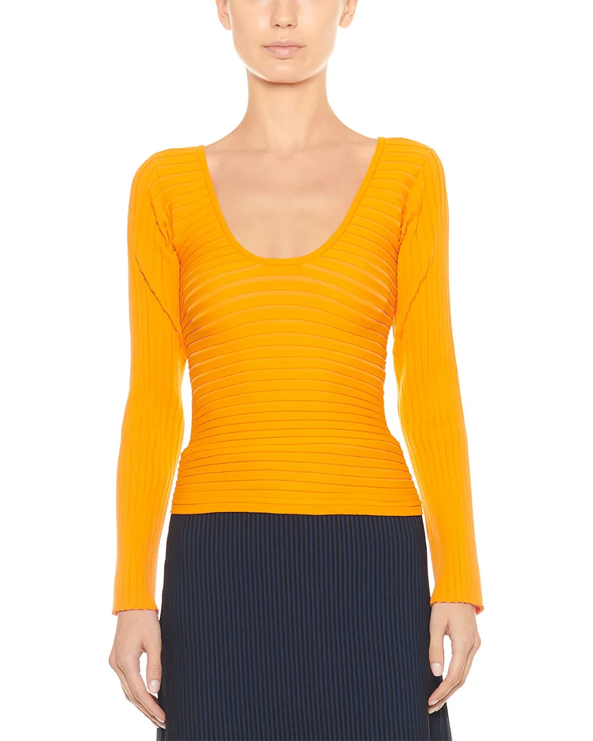 Tech Ribbed Decollette Wrap Pullover by Tibi