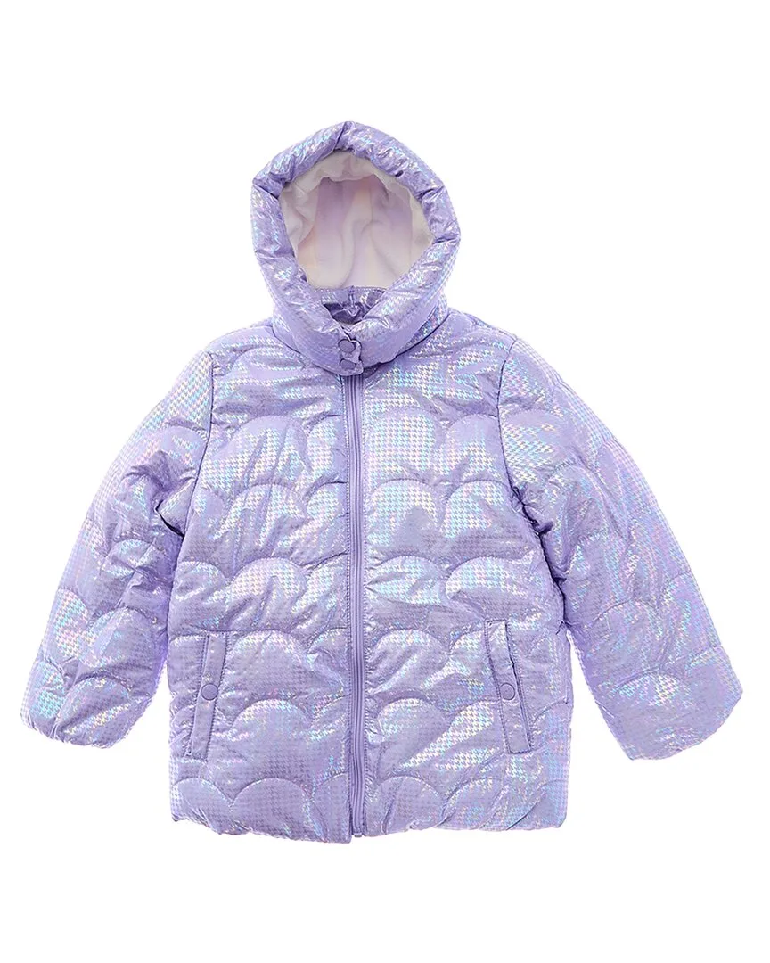 Iridescent Foil Print Quilted Puffer Jacket by Kensie