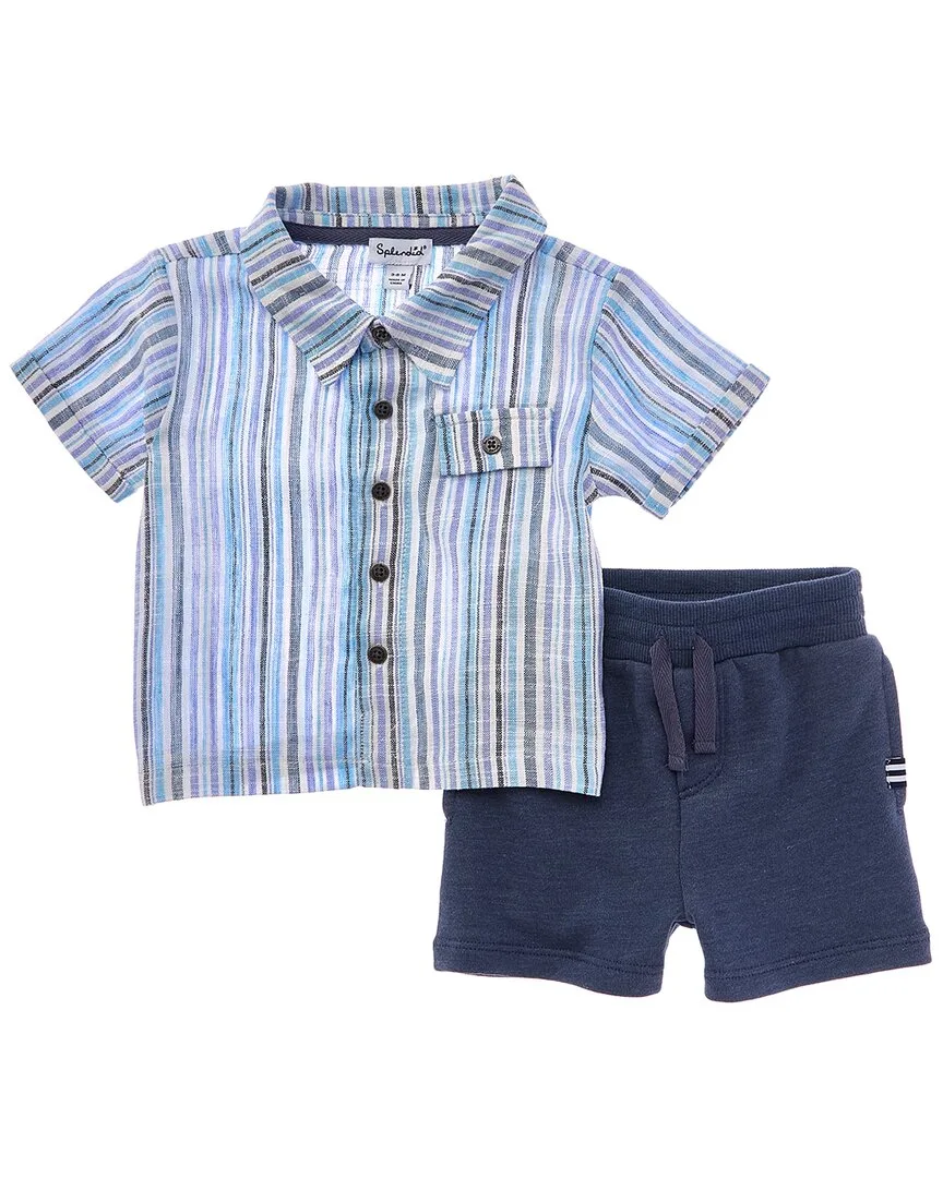 2Pc Hang Ten Linen-Blend Button-Down Shirt & Short Set by Splendid