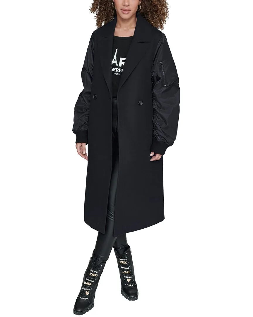 Double-Breasted Wool-Blend Bomber Jacket by Karl Lagerfeld
