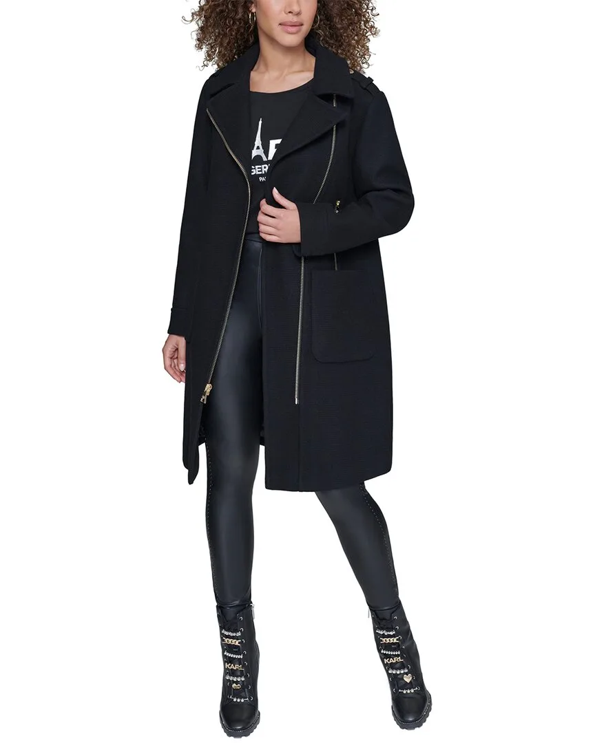 Zip Pocket Asymmetrical Wool-Blend Coat by Karl Lagerfeld