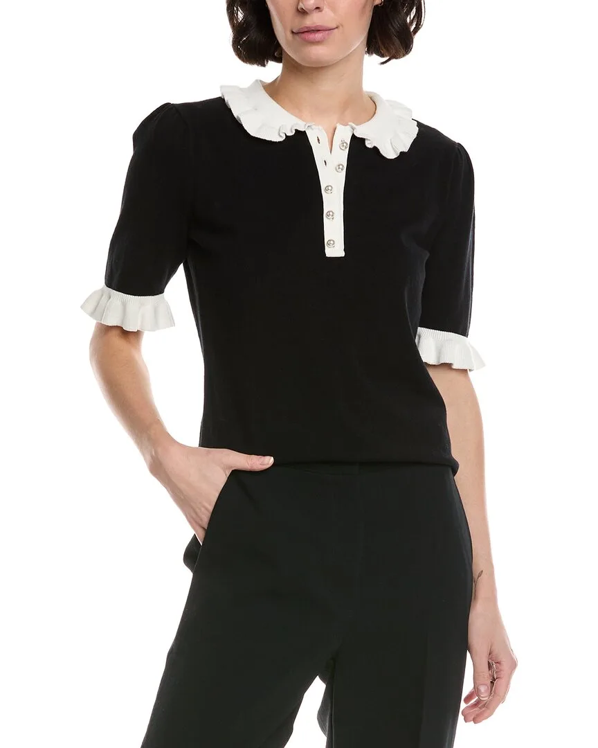 Contrast Collar Polo Sweater by CeCe