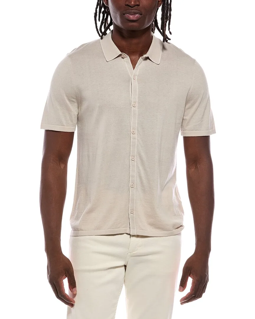 Button Down Contrast Linking Cashmere-Blend Shirt