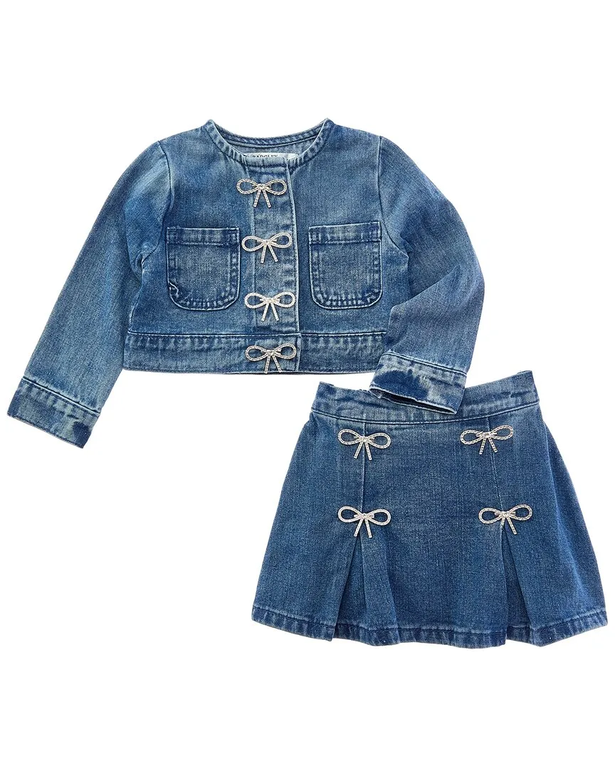 2Pc Denim Jacket & Pleated Skort Set by Badgley Mischka