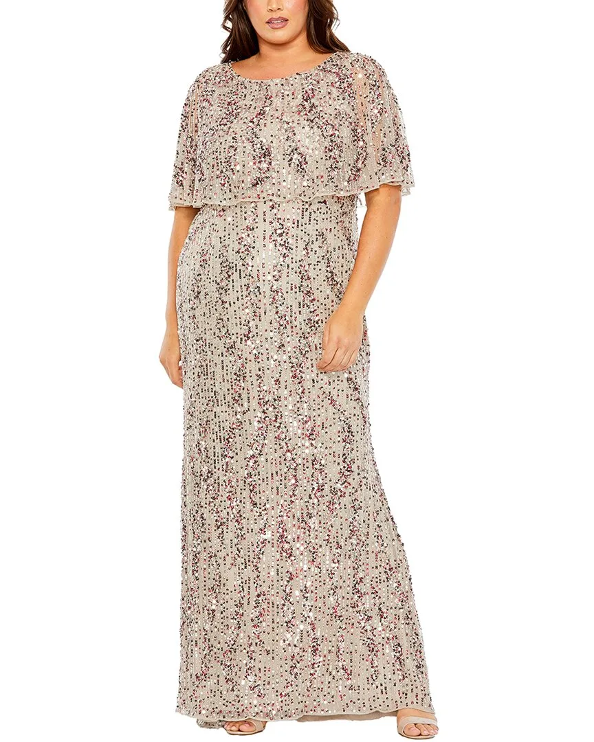 Mac Duggal Embellished Sequin Column Capelet Gown by M.A.C.