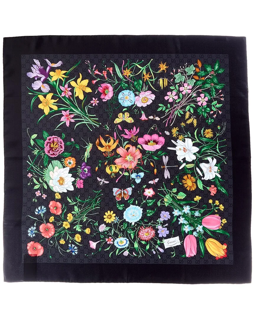 Printed Gg Silk Twill Carre by Gucci