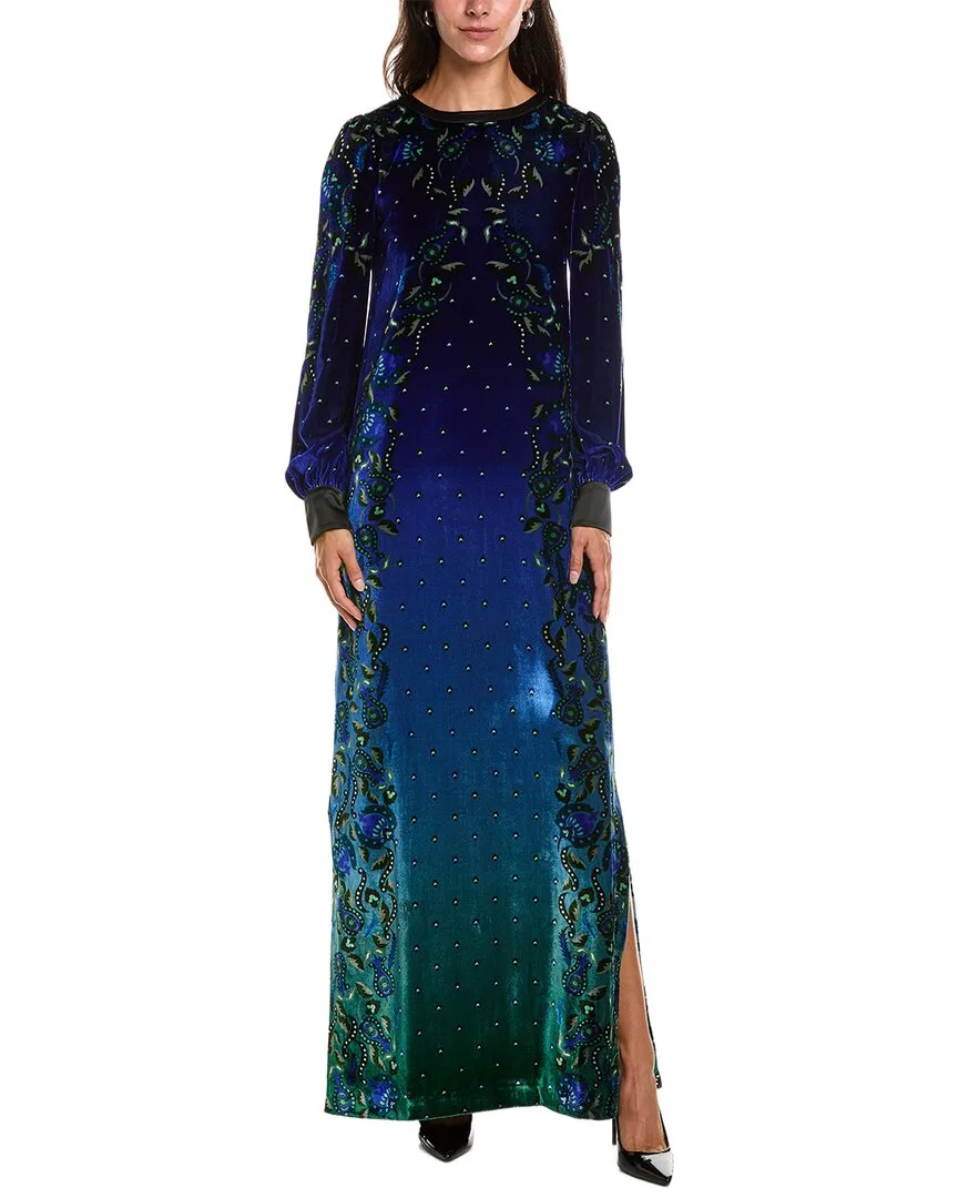 Printed Velvet Silk-Blend Maxi Dress by Saloni