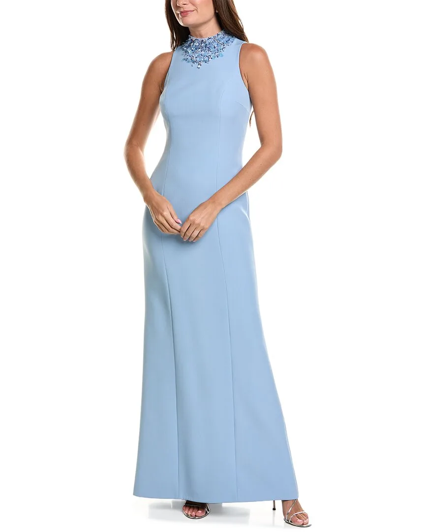 Teri Jon by Rickie Freeman Crepe Funnel Beaded Neck Column Gown by Teri Jon