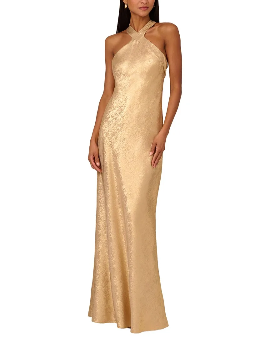 Foiled Woven Halter Gown by Adrianna Papell
