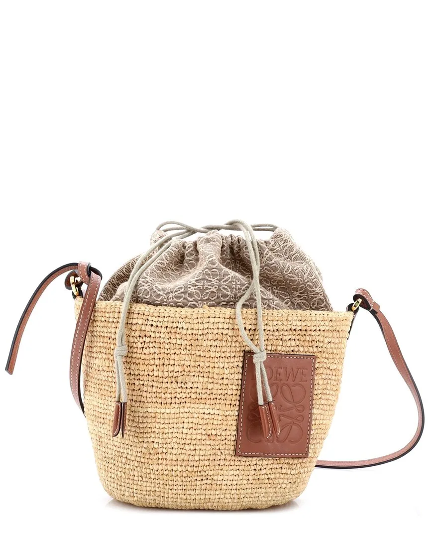 Woven Raffia & Leather Pochette Crossbody with Anagram Jacquard (authentic Pre-Loved) by LOEWE