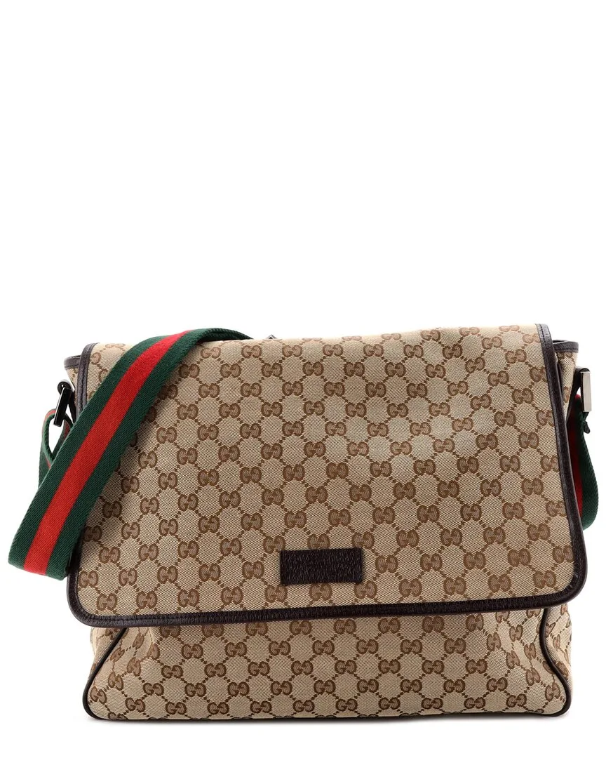 GG Canvas Web Strap Flap Messenger Medium (authentic Pre-Loved) by Gucci
