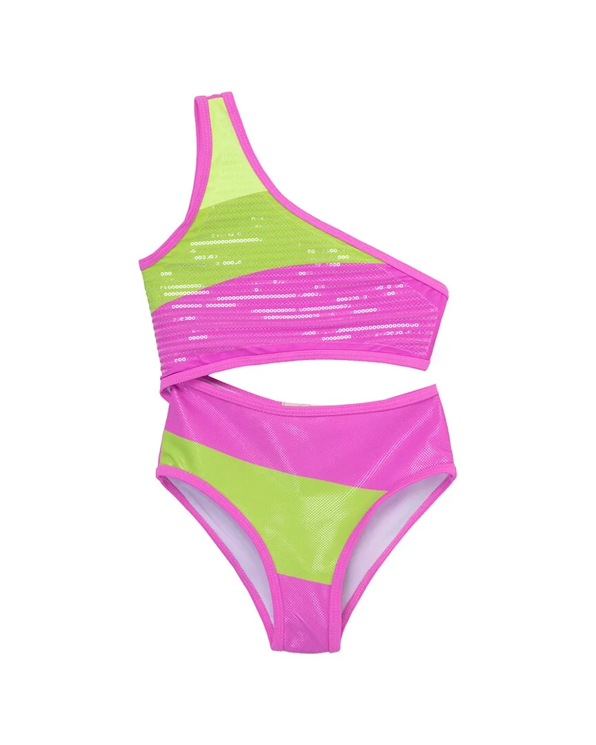 Rainbow Sequin One-Shoulder Swimsuit by Peek