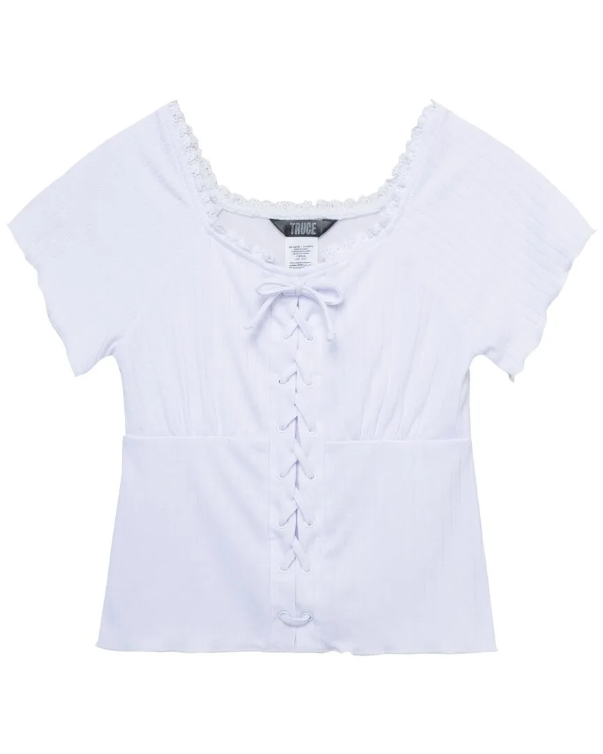 Mock Lace-Up Knit Top by Truce