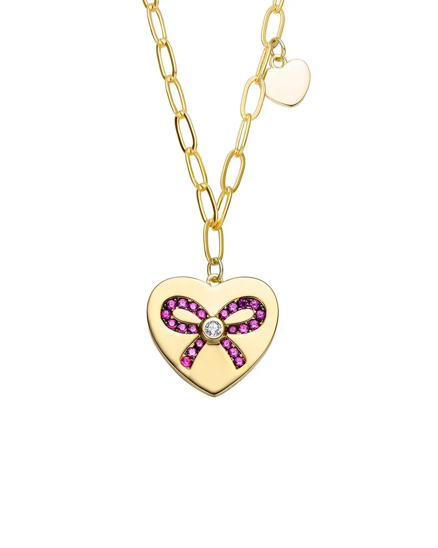 Two-Tone Over Silver Cz Heart Necklace by Genevive