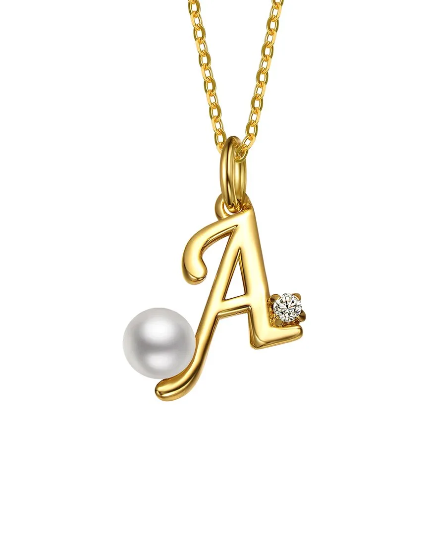 14K Plated 3.8Mm Pearl Cz Initial Pendant by Gigigirl