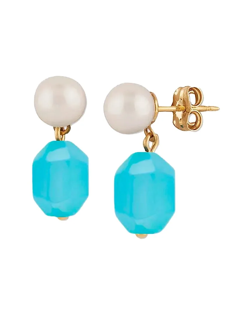 18K Plated 10.75 ct. tw. Chalcedony & 4-5/4-8mm Pearl Geometric Earrings by Liv Oliver