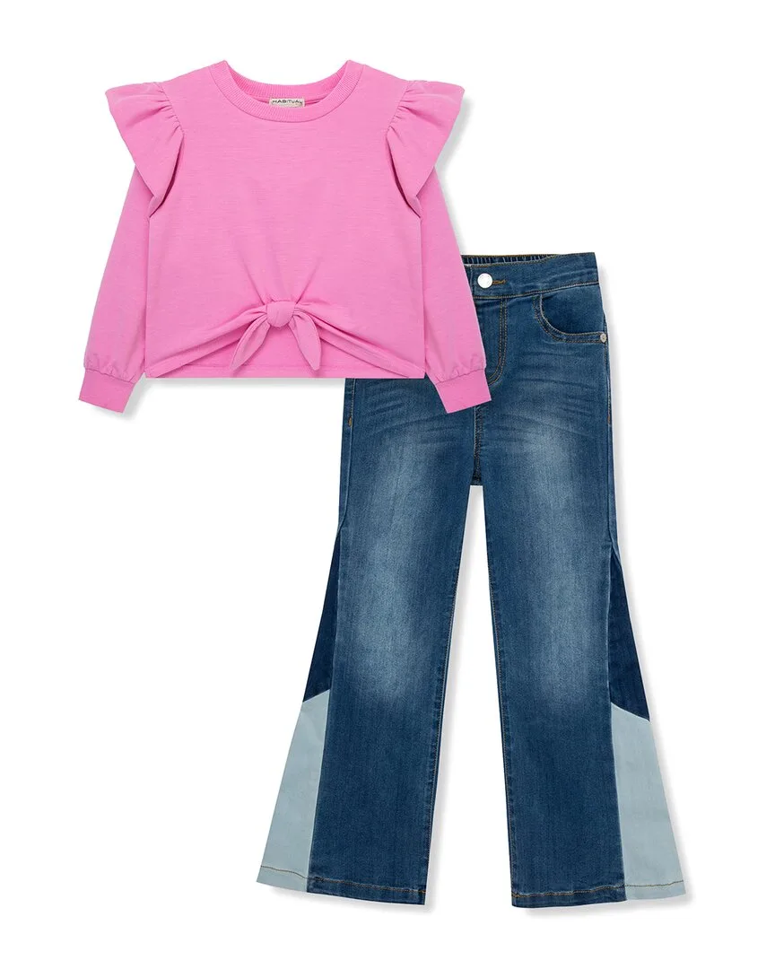 Knit Top & Patchwork Denim Set by Habitual