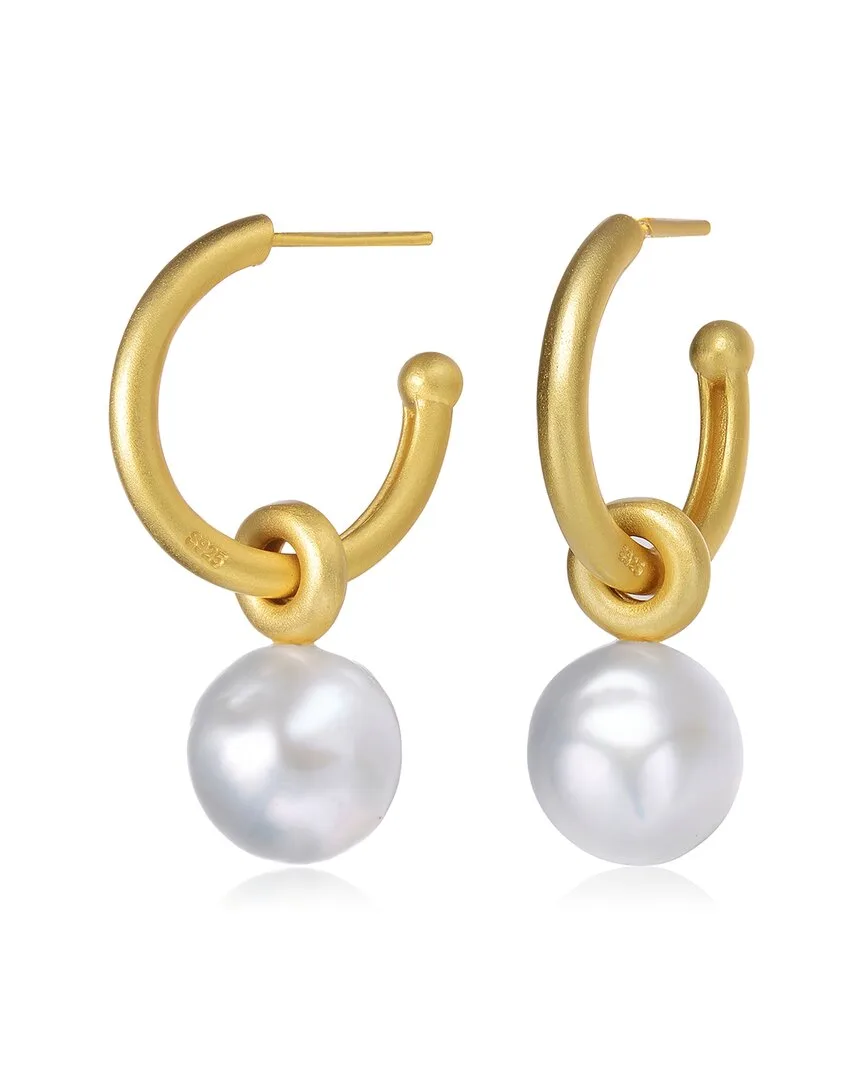 14K Over Silver 12-12Mm Pearl Earrings by Genevive
