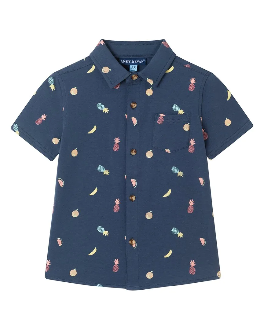 Fruit Print Knit Button-Down Shirt by Andy & Evan