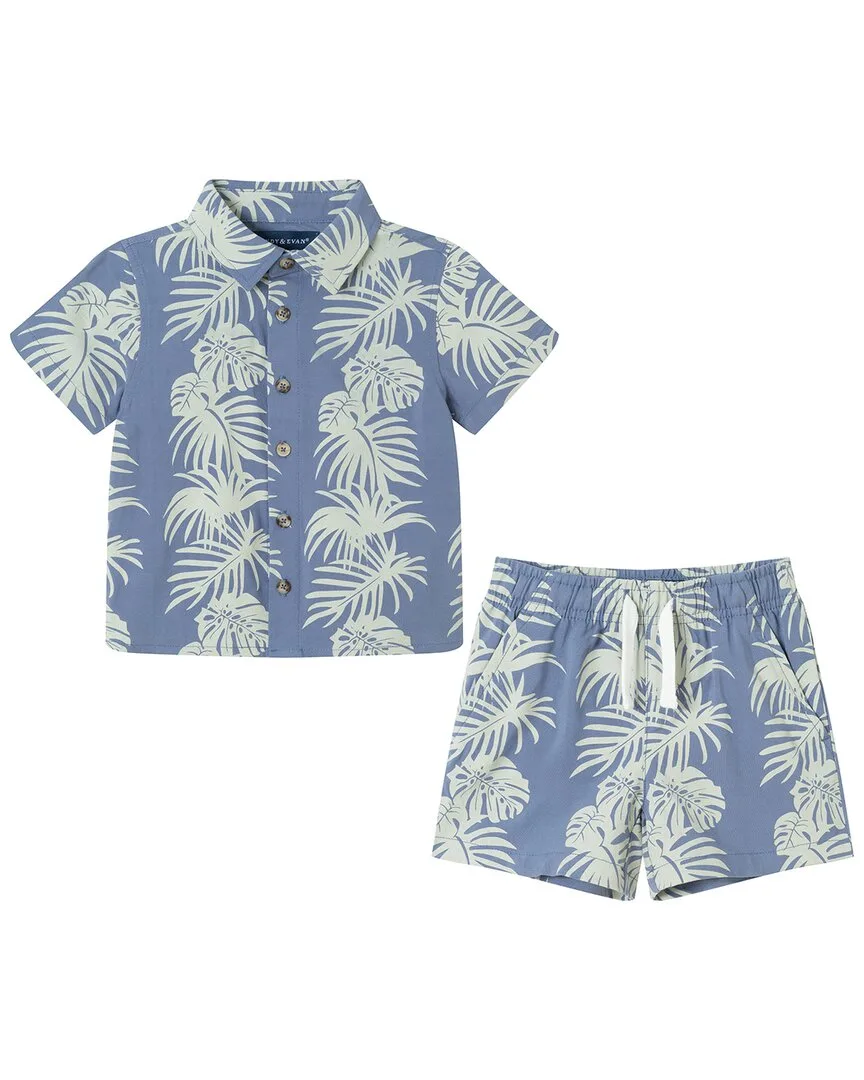 2Pc Stripe Palm Button-Down Short Set by Andy & Evan