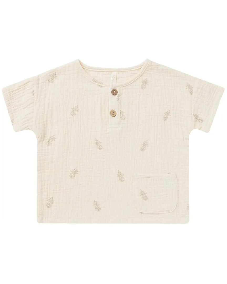 Collective Woven Henley T-Shirt by Rylee & Cru