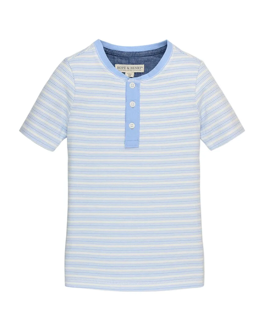 Short Sleeve Woven Placket Henley by Hope & Henry